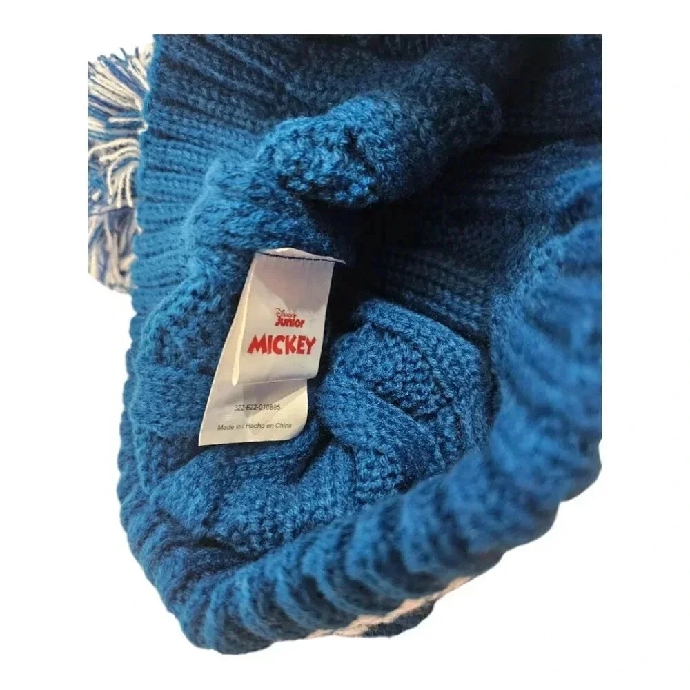 Disney Mickey Mouse Blue and White Winter Beanie Hat and Mitten Set - Picture 5 of 5
